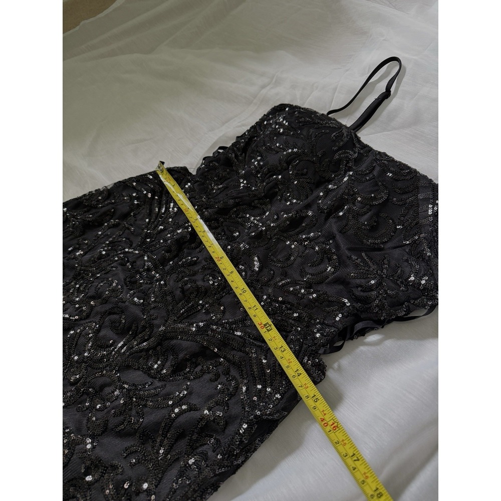 Windsor Black Sequin Lace-Up Spaghetti Strap Long Mermaid Formal Prom Gown M - Picture 8 of 14